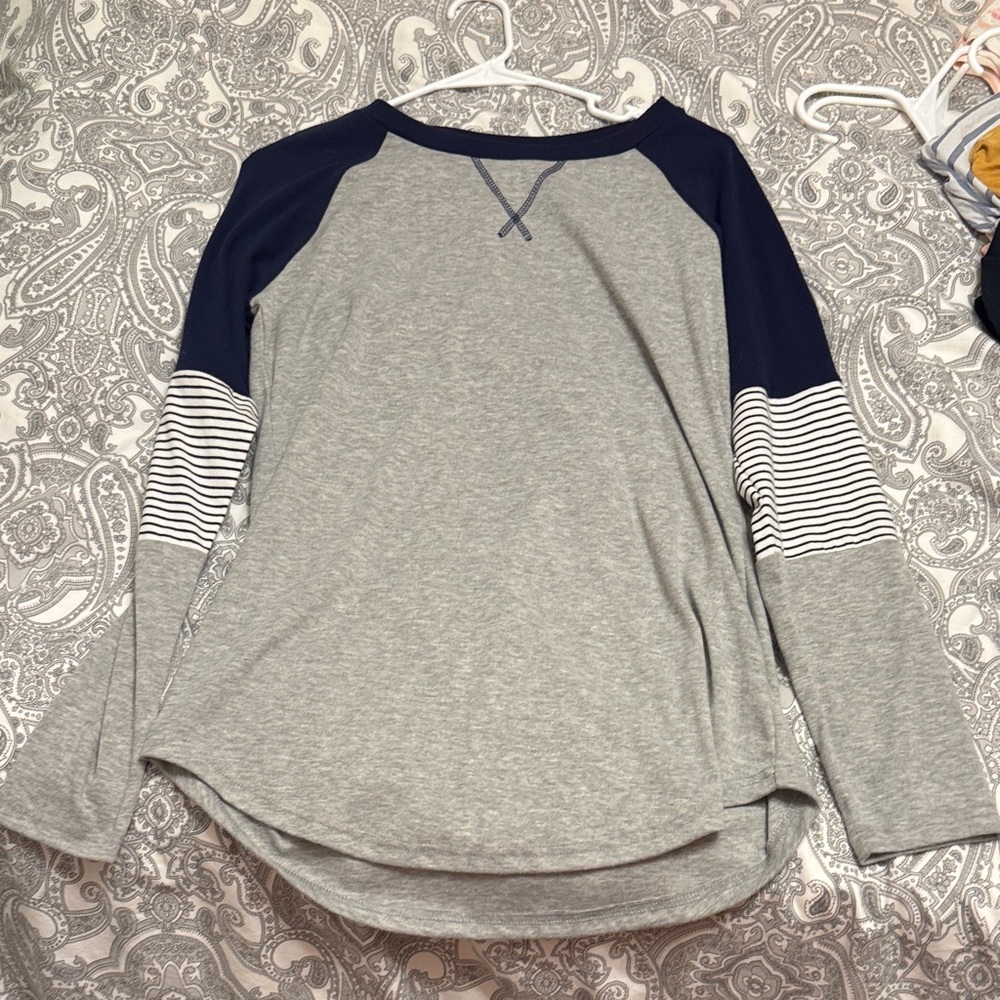 Gray and Navy Long Sleeve Shirt